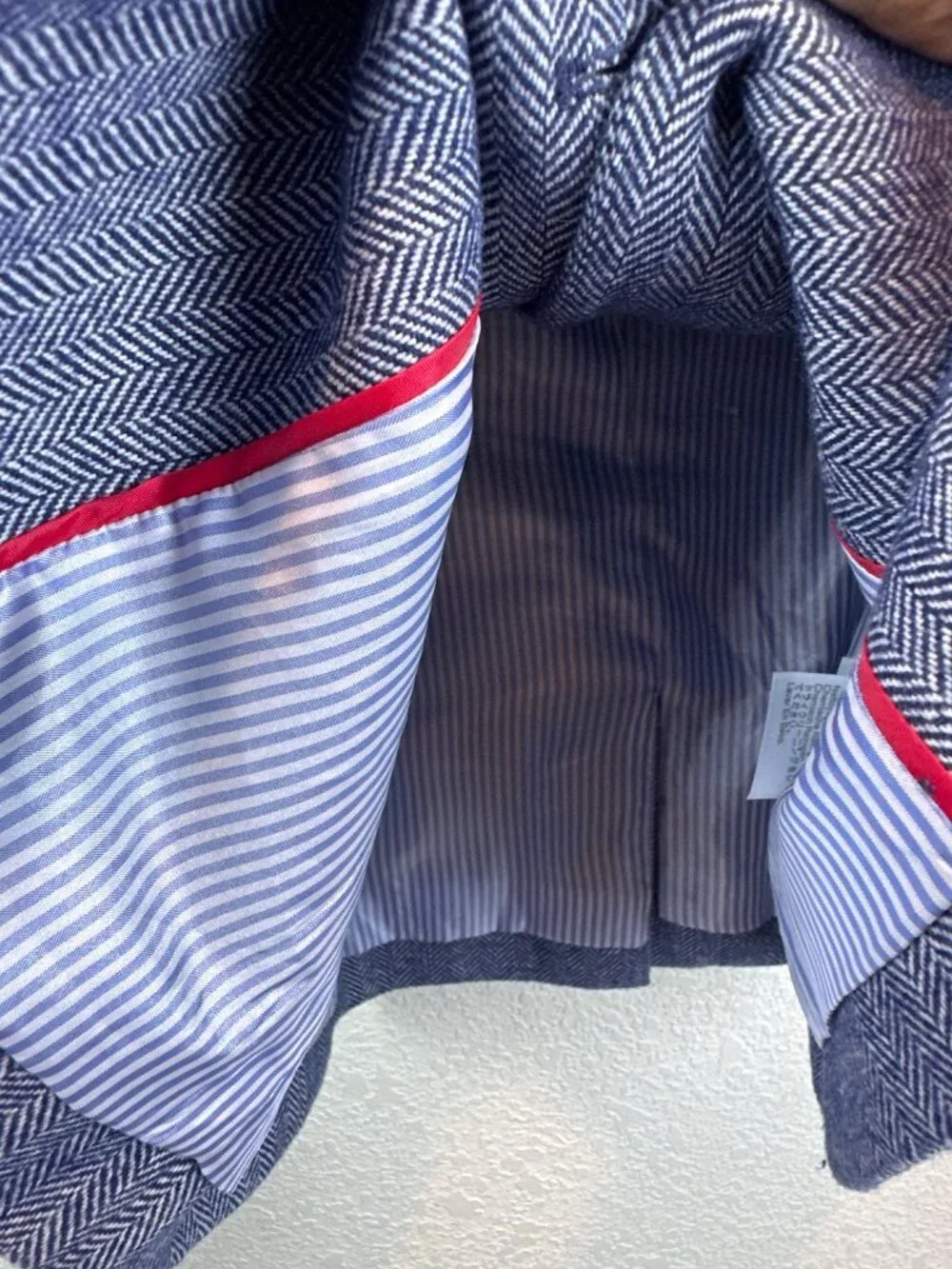 J.Crew Blue Herringbone Wool Blend Blazer Size 4 Gold Button Tailored Jacket - Picture 8 of 11